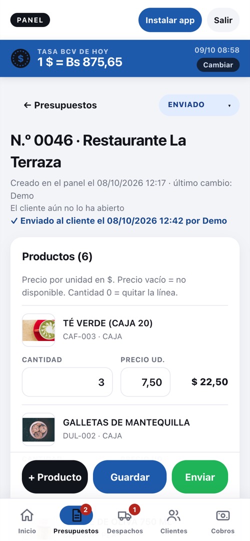 Pantalla del sistema: Presupuesto
