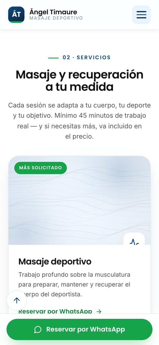 Servicios de masaje en la web de Ángel Timaure